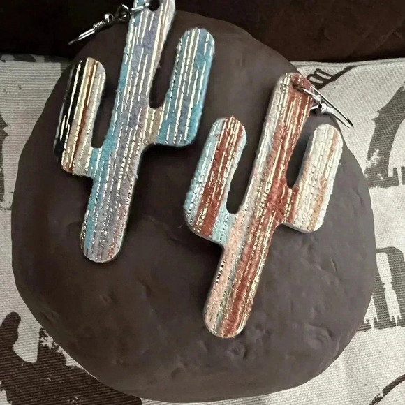 Earrings- multi-color lightweight cactus earrings. - Picture 2 of 4